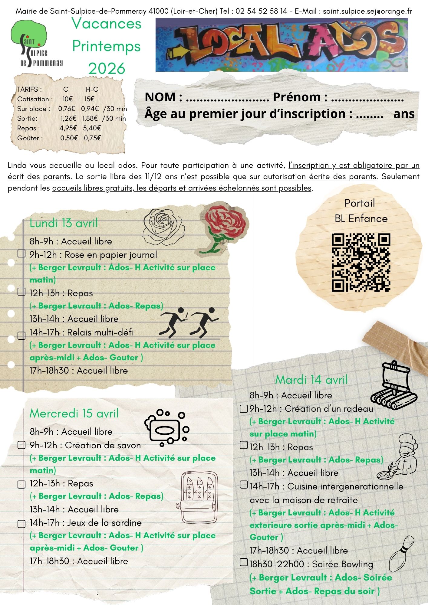 Planning d'e printemps Ados pt1