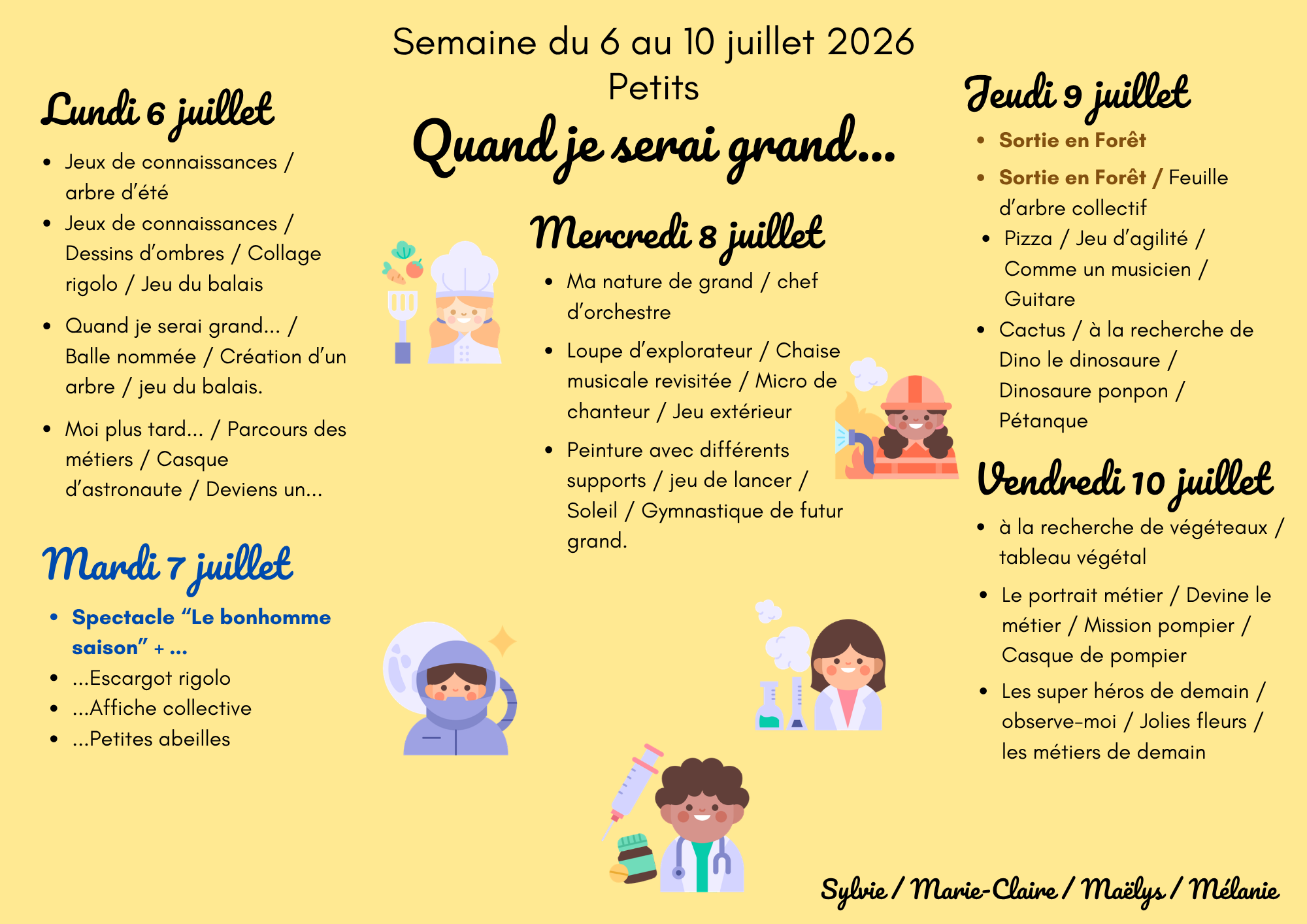 Planning d'été Petits S1