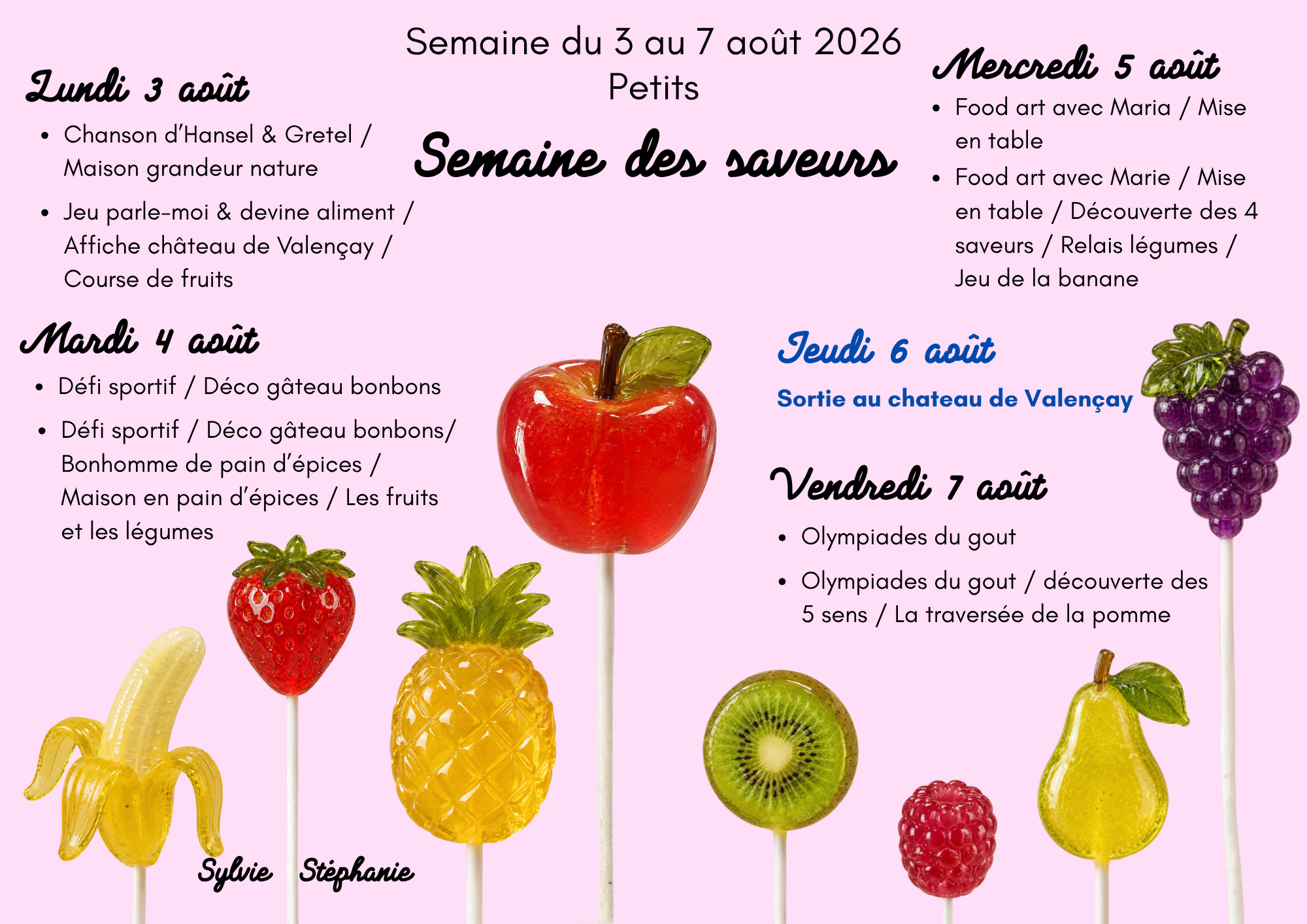Planning d'été Petits S5