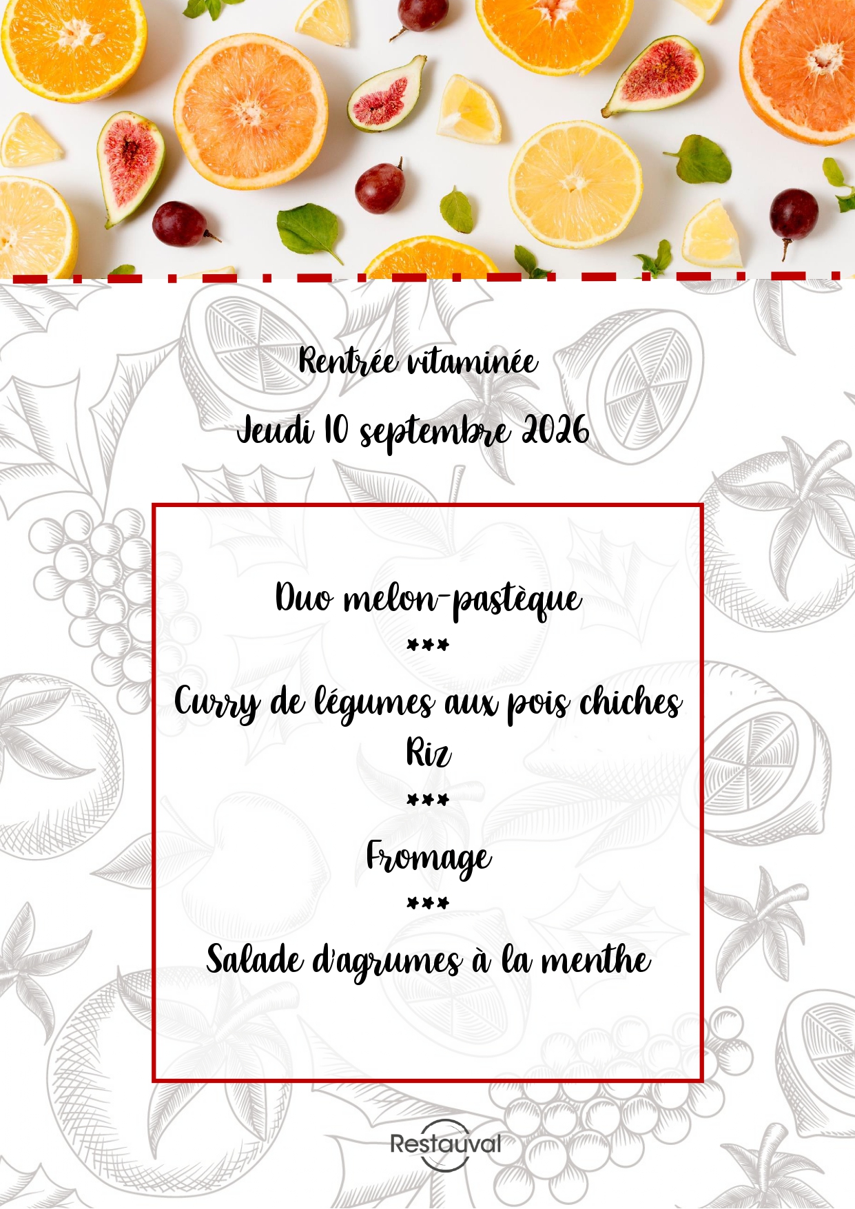 Repas scolaire 2026-2027 Rentrée vitaminée